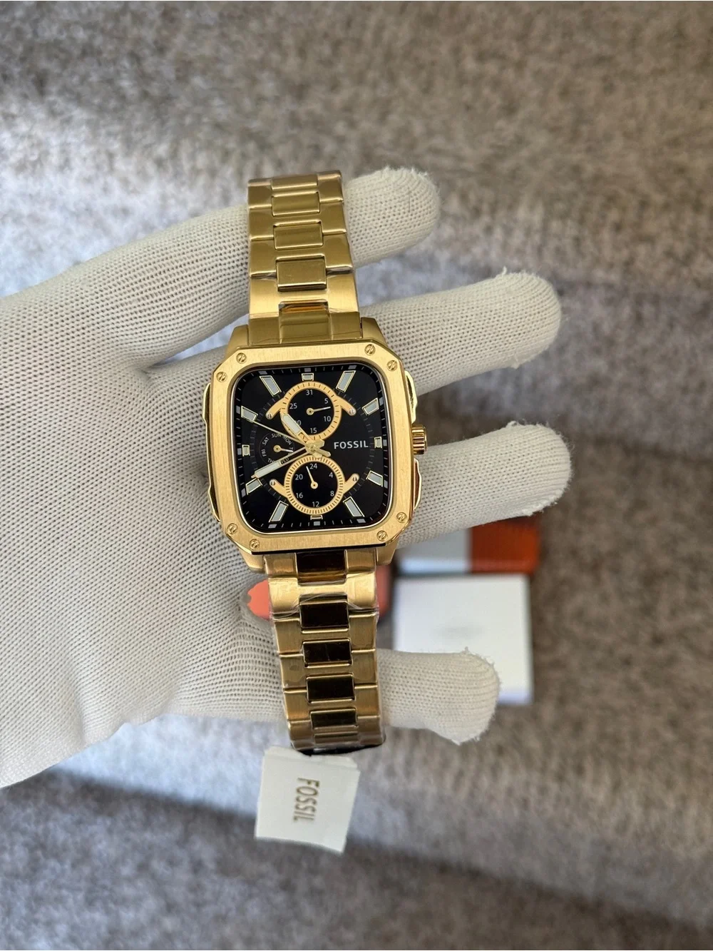 Fossil Gold and Black Square Chronograph Bracelet mens Watch